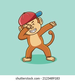 Cute monkey in dabbing pose icon  cartoon vector illustration