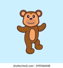 Der süße Affe tanzt. Konzept der Tierkarikatur einzeln. Kann für T-Shirt, Grußkarte, Einladungskarte oder Maskottchen verwendet werden.