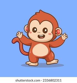 Cute Monkey Dancing Cartoon Vector Icon Illustration. Animal Nature Icon Concept Isolated Premium Vector. Flat Cartoon Style