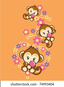 cute monkey design with floral border