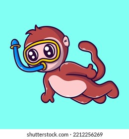 cute monkey diving cartoon vector icon illustration