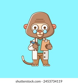 Cute monkey doctor medical personnel chibi character mascot icon flat line art style illustration concept cartoon set