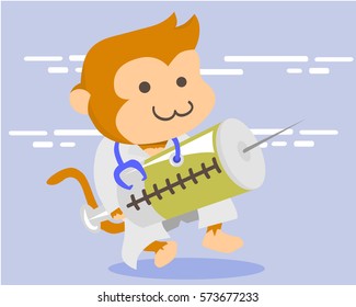 Cute Monkey in Doctor Uniform Illustration Suitable for Education, Card, T-Shirt, Social Media, Print, Book, Stickers, and Any Other Kids Related Activities