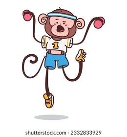 Mono lindo haciendo ejercicio de fitness vectorial personaje de caricatura aislado en un fondo blanco.