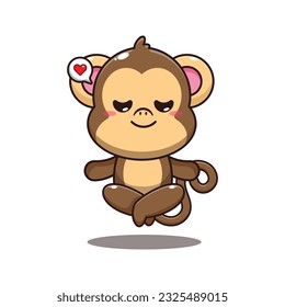 cute monkey doing meditation yoga cartoon vector illustration.
