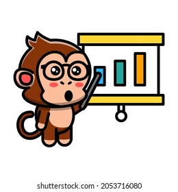 cute monkey doing presentation icon illustration vector graphic
