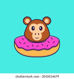 Rührt den Affen mit einem Esel am Hals. Konzept der Tierkarikatur einzeln. Kann für T-Shirt, Grußkarte, Einladungskarte oder Maskottchen verwendet werden.
