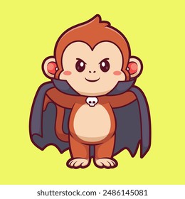 Cute Monkey Dracula Vampire Cartoon Vector Icon Illustration. Animal Holiday Icon Concept Isolated Premium Vector. Flat Cartoon Style