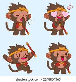 cute monkey drawing, cute monkey sticker vector set