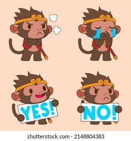 cute monkey drawing, cute monkey sticker vector set