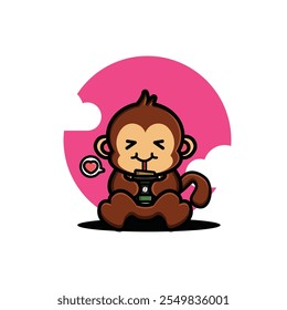 Cute monkey drink coffee cartoon