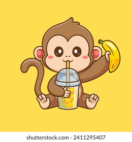 Cute Monkey Drinking Boba Milk Tea With Banana Cartoon
Vector Icon Illustration. Animal Drink Icon Concept Isolated
Premium Vector. Flat Cartoon Style