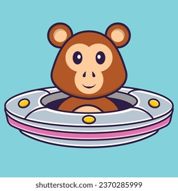 Cute monkey Driving Spaceship Ufo. Animal cartoon concept isolated. Can used for t-shirt- greeting card- invitation card or mascot.