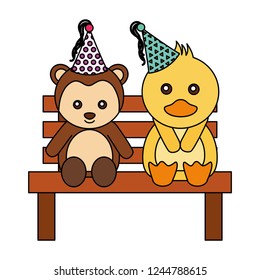 cute monkey and duck on bench happy birthday