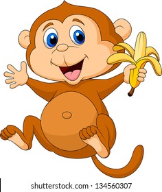 Cute monkey eating banana
