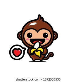 süßer Affe isst Banane voller Liebe