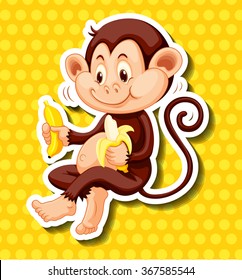 Cute monkey eating banana illustration