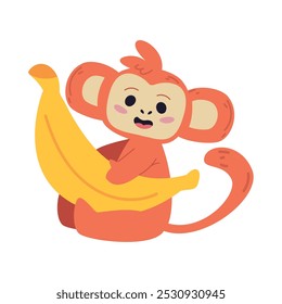 cute monkey eating banana isolated