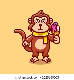 cute monkey eating ice cream illustration