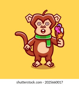 cute monkey eating ice cream illustration