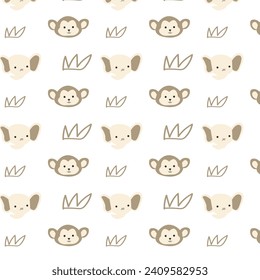 cute monkey and elephant baby background in boho style. Vector illustration isolated. 