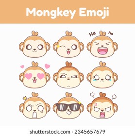 Cute Monkey Emoji Collection Vector Illustration