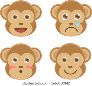 cute monkey emoticion vector illustration flat design