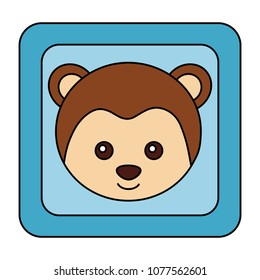cute monkey face in button character icon