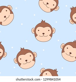 Cute monkey face cartoon seamless pattern, vector illustration