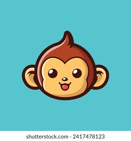 Cute Monkey Face Cartoon Vector Icon Illustration Animal Nature Icon Concept Isolated