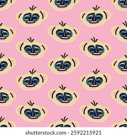 Cute monkey face. Children's vector seamless pattern, background, wallpaper, design element, print
