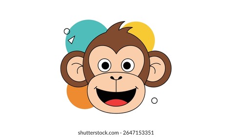 Cute Monkey Face Illustration with Colorful Background