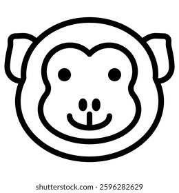 Cute Monkey Face Line Drawing Icon
