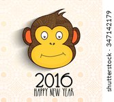 Cute Monkey face on floral decorated background for Happy Chinese New Year 2016 celebration.
