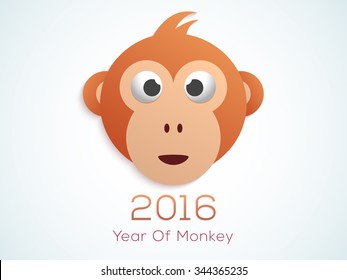 Cute Monkey face on shiny background for Chinese New Year 2016 celebration.