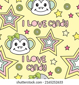 Cute monkey face seamless pattern vector illustration.