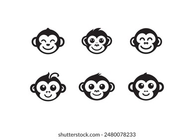 Cute monkey face silhouette Vectors 