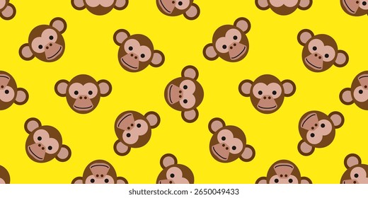 cute monkey  faces  seamless pattern print design vector illustration