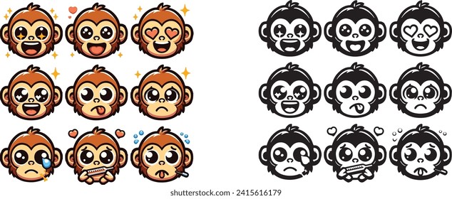 Cute monkey facial expression collection
