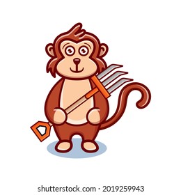 cute monkey farmer cartoon animal holding a farmer's fork