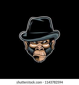 Cute Monkey With Fedora Hat Vector