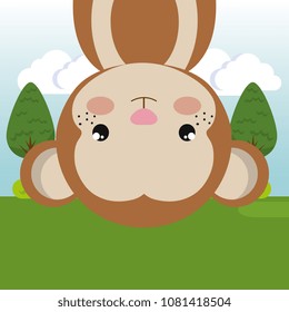 cute monkey in the field landscape character