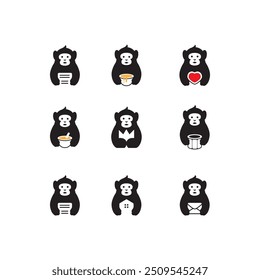 bonitinho macaco plano ícone de desenho animado conjunto logotipo vetor