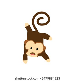 Cute monkey flat icon isolated on white background for web and mobile design. monkey cartoon illustration. Design elements for illustrations of wild animals, namely monkeys