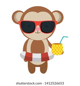 cute monkey with float and pineapple cocktail