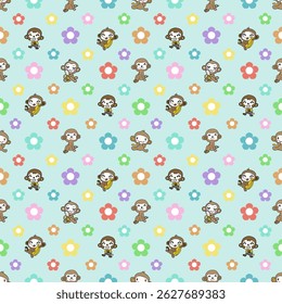 Cute monkey and flower pattern design