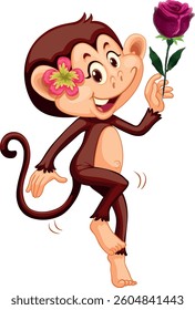Cute monkey with flower smiling vector image.