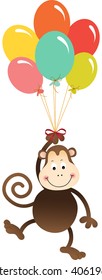 Cute monkey flying with balloons
