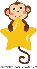 Cute monkey flying holding a big star