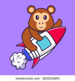 Cute monkey flying on rocket. Animal cartoon concept isolated. Can used for t-shirt, greeting card, invitation card or mascot.